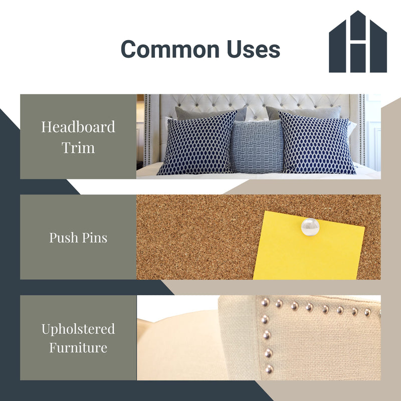 [Australia - AusPower] - House2Home Upholstery Tacks for Furniture, 7/16" Upholstery Nail Heads for Furniture Trim, Decorative Nails for Wood and Upholstered Furniture, 100 Decorative Silver Nail Heads, Nailhead Trim Kit 100 Pack Nickel 