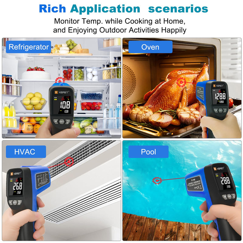 [Australia - AusPower] - Infrared Thermometer, Digital Temperature Gun -58°F ~1076°F Laser IR Temp Gun with Adjustable Emissivity & Max and Min Measure, Laser Temp Gun for Cooking, Pizza Oven, Grill & Engine XE-680 