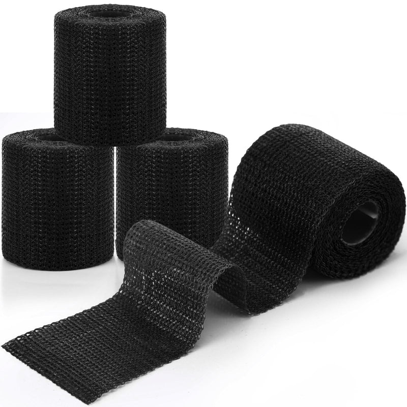 Geiserailie 4 Rolls Fiberglass Casting Tape 3 Inch x 12 ft, Bright Lightweight, Breathable Support Foot Cast Tape for Injury Stabilization, Quick-Setting and Water-Resistant(Black) Black