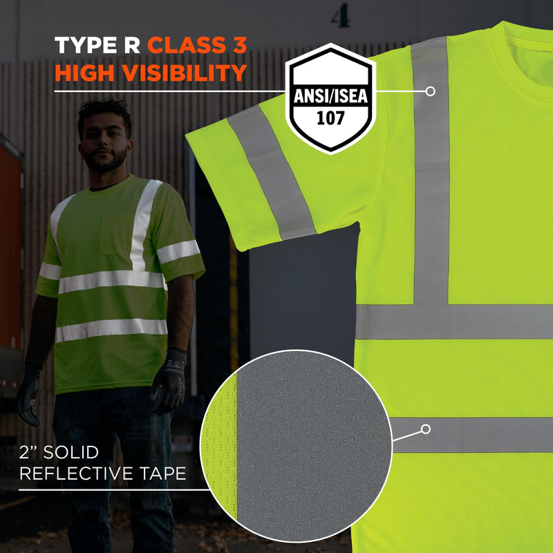 Ergodyne Unisex Adult Glowear 8367 Essential Hi-vis T-Shirt - Type R, Class 3 4X-Large Lime