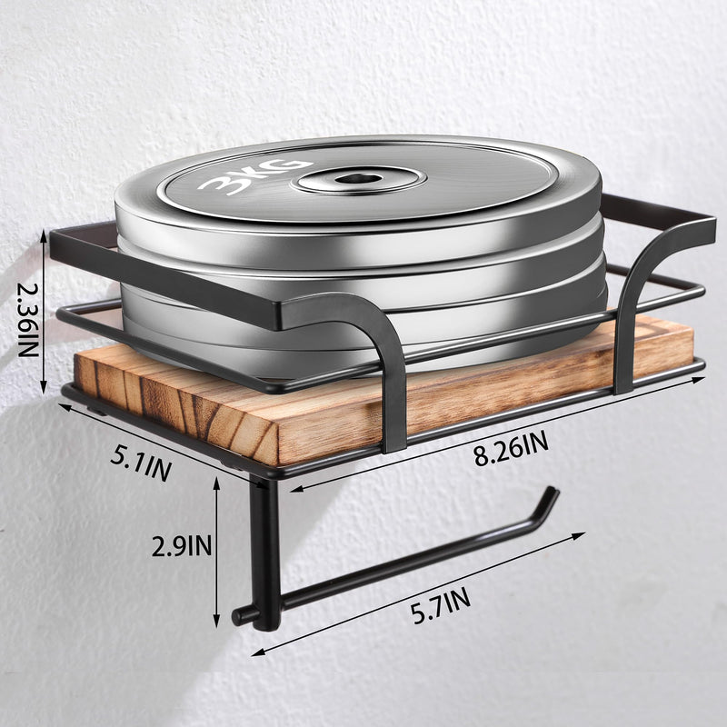 Rustic Farmhouse Toilet Paper Holder with Shelf - Farmhouse Bathroom Rustic Country Decor - Rustic Bathroom Accessories with Warm Brown Wood Shelf for Wipes&Cell Phone&Reading, Black Metal Dark Brown