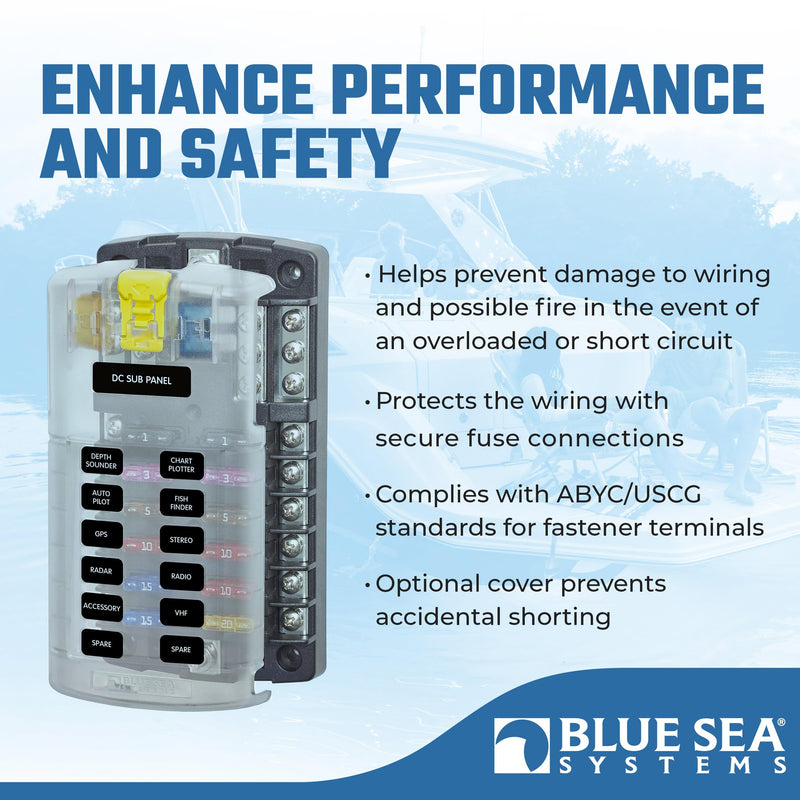 [Australia - AusPower] - Blue Sea Systems 5026 ST Blade Fuse Block 12 Circuit with Ground and Cover 12 Circuit + Neg With cover 