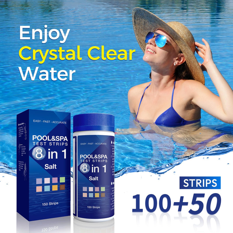 [Australia - AusPower] - 8 in 1 Pool Test Strips, 150 Strips Professional Water Test Kits for Hot tub & Spa, Accurate Test Bromine, Total Alkalinity, PH, Free Chlorine, Total Hardness, Total Chlorine, Cyanuric Acid and Salt 8 in 1 Pool Test Strips 