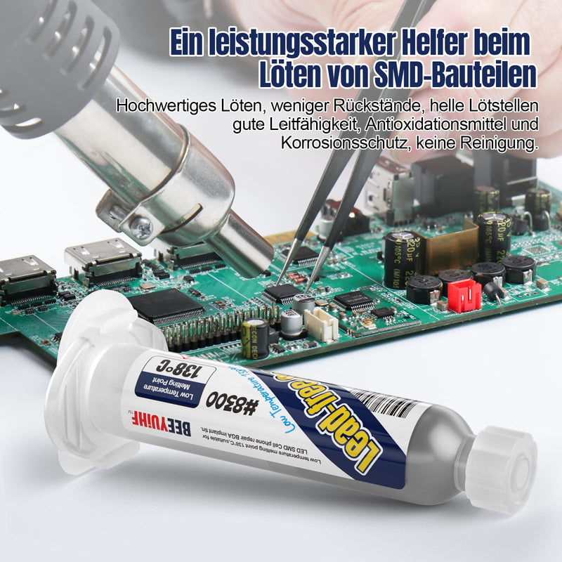 Lead-free Solder Paste, Sn42 Bi58 Syringe Soldering Paste Flux, Lead-Free Solder Flux Tin Paste, Low Temperature 138 Degrees, for BGA SMT Solder (1.05oz/30g)