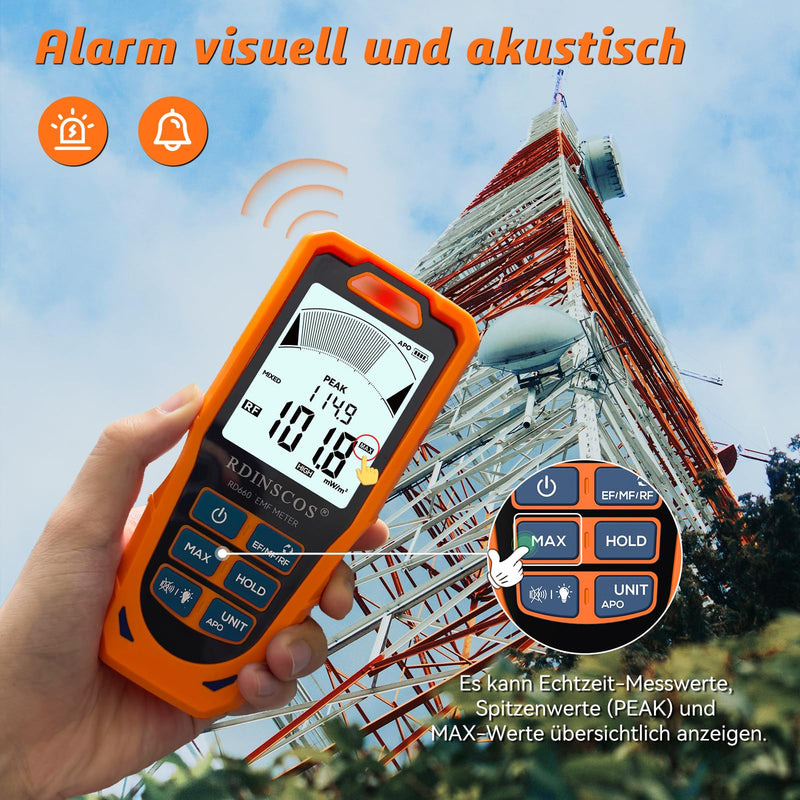 [Australia - AusPower] - RDINSCOS EMF Meter, 3-in-1 Electromagnetic Radiation for EF MF RF, Handheld Detector Digital Radiation Detector for Electromagnetic Fields for Home, Office & On the Go RD660 