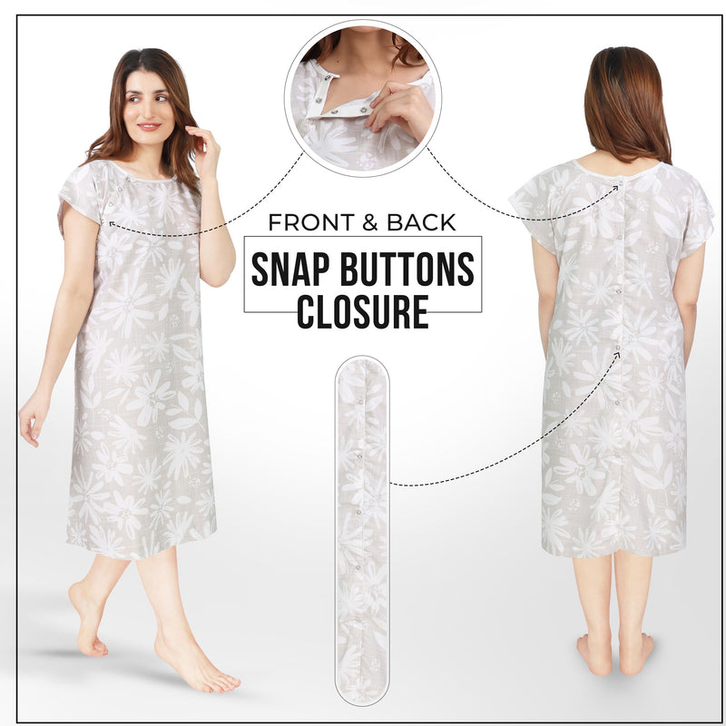 [Australia - AusPower] - NY Threads Women's Hospital Gown Soft and Stylish Patient Gown, Large-X-Large, Flora Grey 