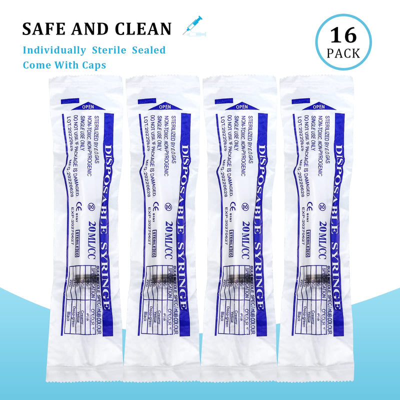 [Australia - AusPower] - 16 Pack 20ml Plastic Syringe, Large Syringes Tools for Liquid, Sterile and Individually Sealed for Measuring, Watering, Refilling, Feeding Pets, Scientific Labs, Oil or Glue Applicator Classic 16.0 