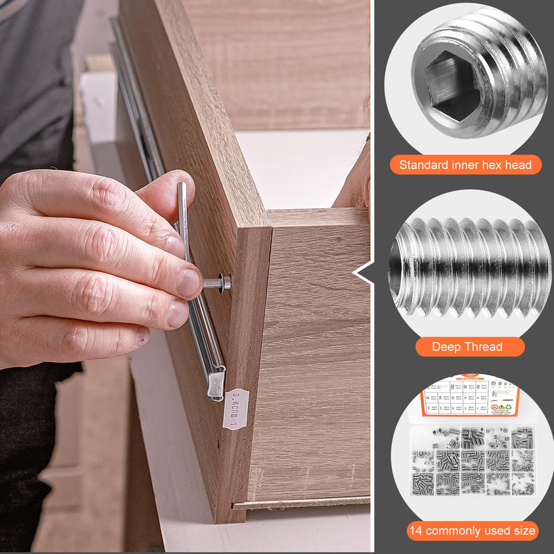 [Australia - AusPower] - 485 Pcs 14 Size Set Screw Assortment Kit M3/M4/M5/M6/M8 Head Socket Hex Metric Set Screws Assortment Kit 304 Stainless Steel Cup-Point Screws 