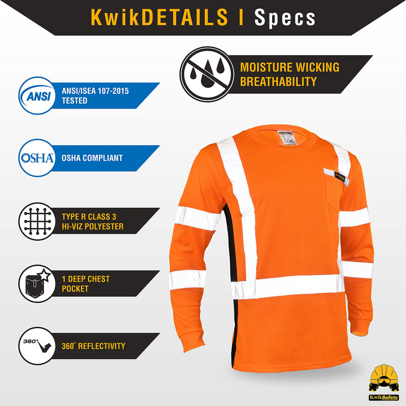 KwikSafety - Charlotte, NC - Operator Long Sleeve Safety Shirts [Solid Reflective Tape] Class 3 ANSI Tested OSHA XX-Large Basic Tape | Orange