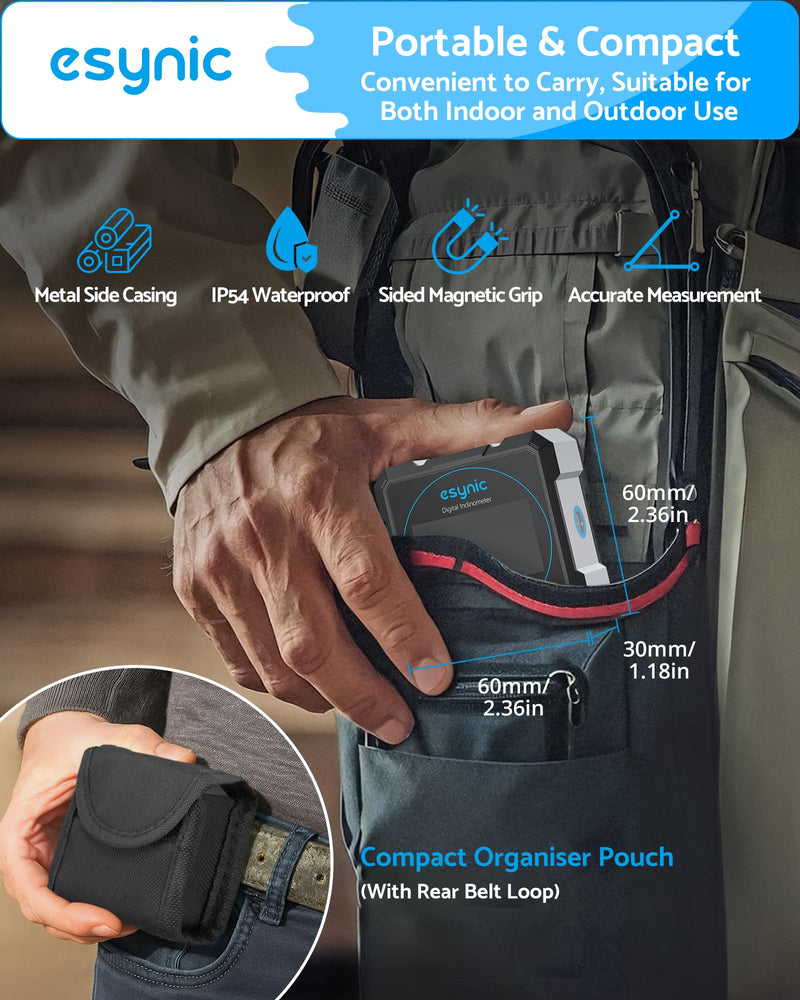 [Australia - AusPower] - eSynic Portable Digital Angle Finder with Laser -IP54 Waterpoof 4 Sides Magnetic Digital Inclinometer -Auto Off Backlight LCD Display Rechargeable Angle Gauge for Construction (Laser Level: Class II) 4 Side Magnetic Digital Angle Finder With Laser 