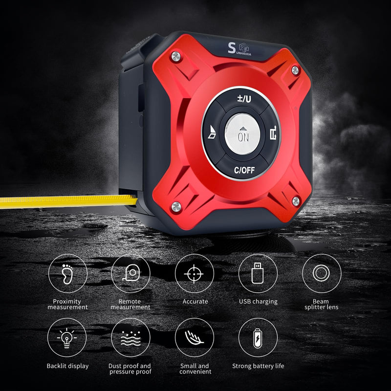 2 in 1 Laser Tape Measure with Level | 131ft/40M Laser Distance Meter Display On Backlit LCD Screen with 16ft/5m AutoLock Measuring Tape | Ft/Inch/Fractions/M/mm (Red 2in1 Laser)