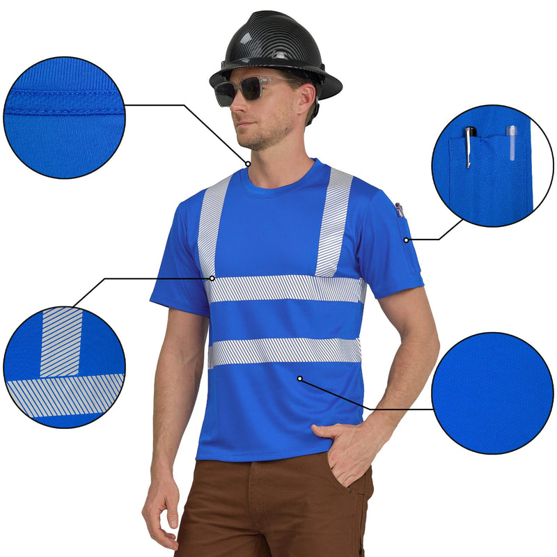 AYKRM Safety High Visibility Long Sleeve Construction Work Shirts Class 3 Workwear | Hi Vis Shirt Large Yk-blue-short