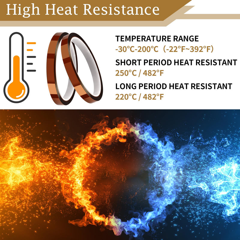 PEASUG Heat Tape, 4 Rolls High Temperature Heat Resistant Tape, Adhesive Heat Tape for Sublimation, Heat Press, Electronics, Soldering, Circuit Board, 10mm x33m(108ft)