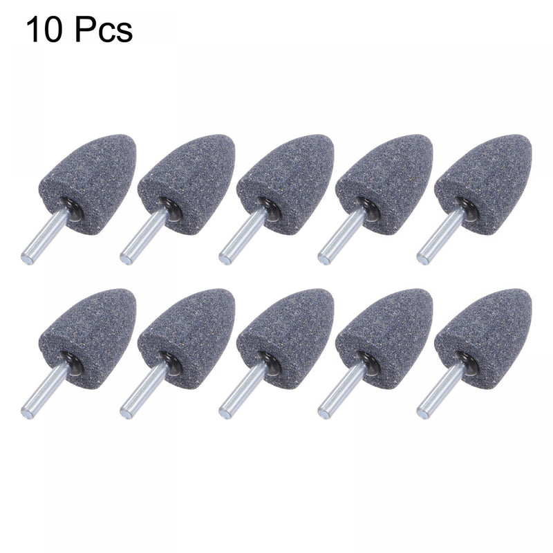 [Australia - AusPower] - uxcell 10 Pcs Abrasive Mounted Stone 1/4" Shank 1.18" Dia Conical Corundum Grinding and Polishing Head for Engraving Rotary Tool 30mm 
