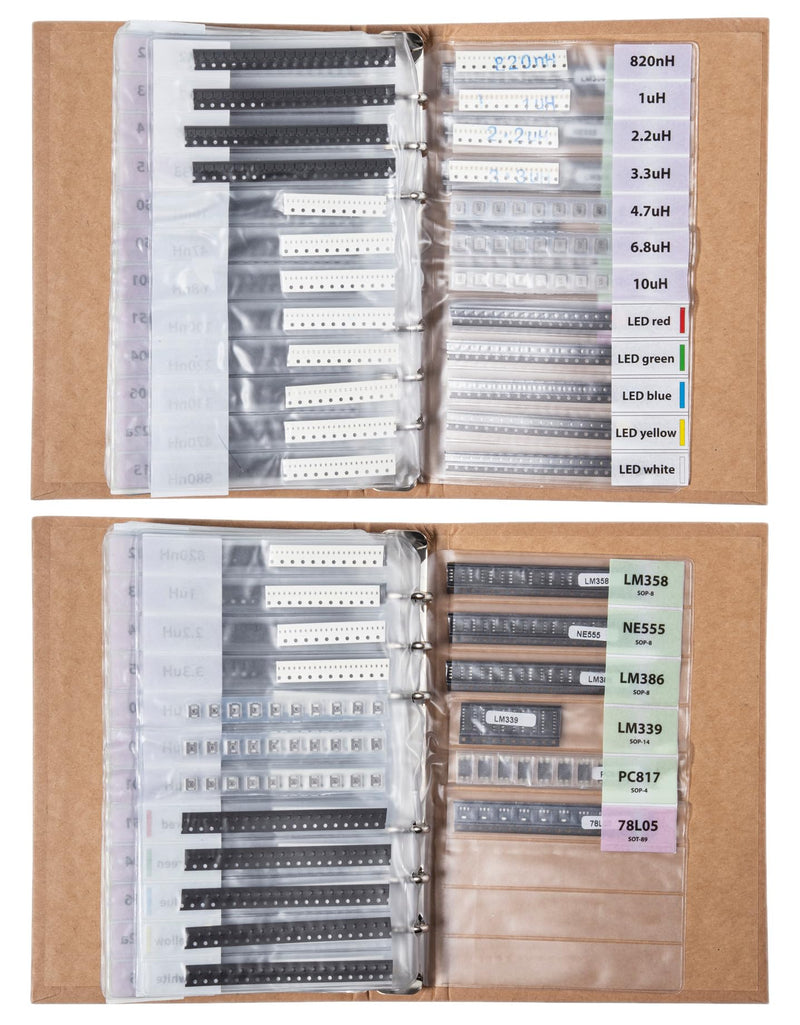 [Australia - AusPower] - SMD 0402 Resistors, Capacitors, Transistors and Electronic Components Assortment SMT Book - 9655 pcs 