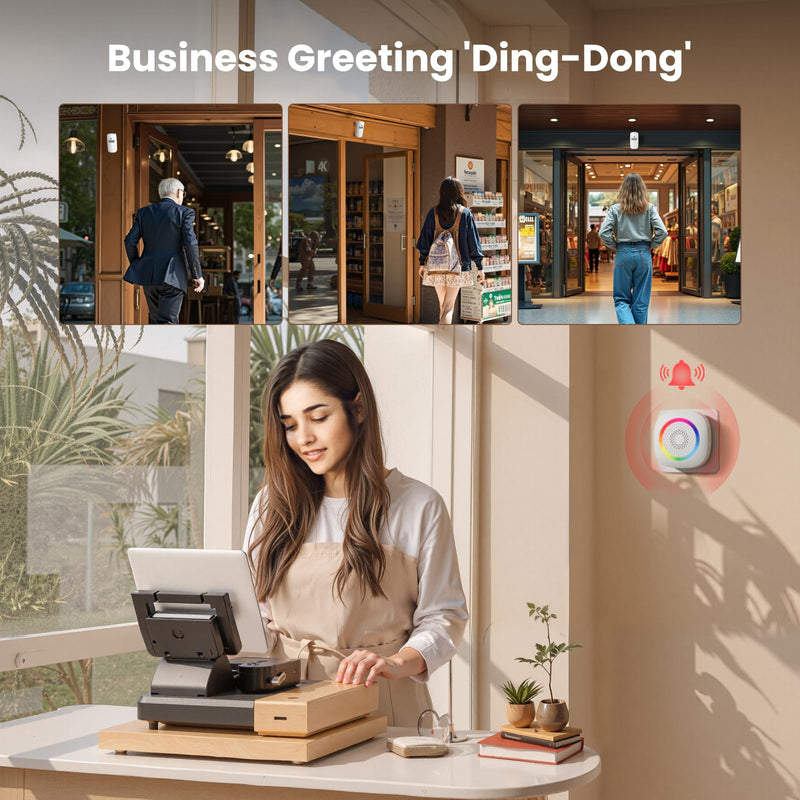 [Australia - AusPower] - Wireless Motion Sensor Door Chime, Fast Detection PIR Entry Alert with 61 Chimes, 5 Volume Levels, 1000Ft Range, RGB Light Indicator, Easy Install for Business, Home, Store, Elderly, Visitors 1 Sensors + 1 Receiver White 