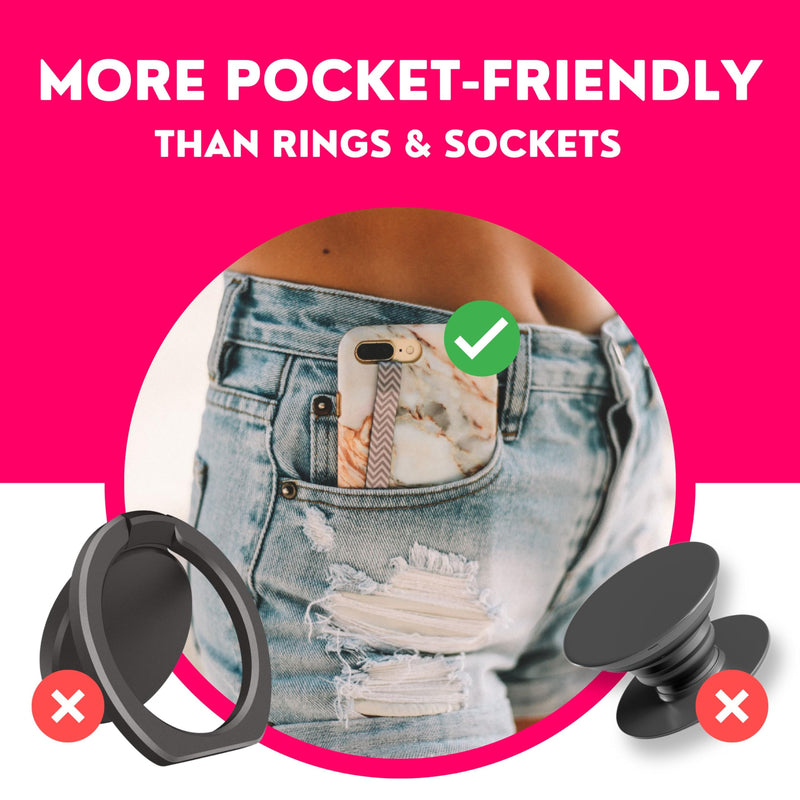 [Australia - AusPower] - Phone Loops: Non-Elastic Phone Grip, Phone Strap, Phone Holder for Hand - Small, Light and Discreet Cell Phone Holder for Hand - Phone Finger Holder Midnight 