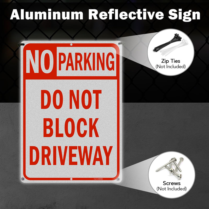 [Australia - AusPower] - T&R Large No Parking Sign Do Not Block Driveway Sign - 14 x 10 Inches Rust Free .040 Aluminum Reflective - UV Protected, Waterproof and Fade Resistant - 6 Pre-drilled Holes RED -14" x 10" - 1 Pack 