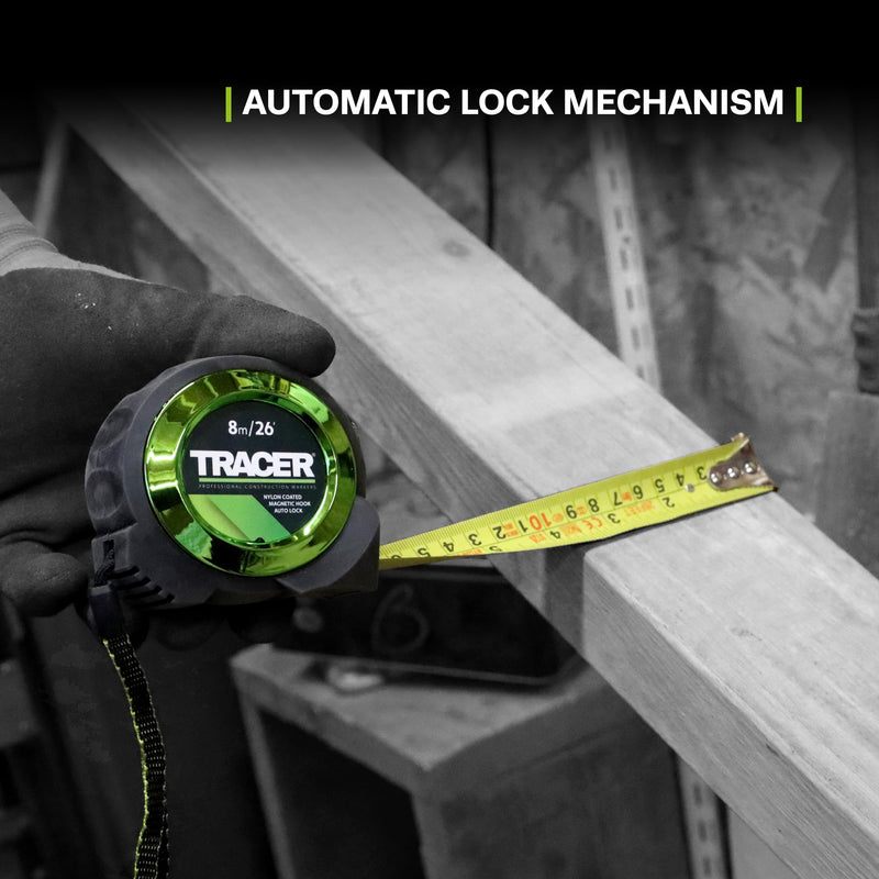 [Australia - AusPower] - TRACER 8 m Automatic Locking Tape (Nylon Coated Tape Measure with Magnetic Hook and Automatic Locking Function) 