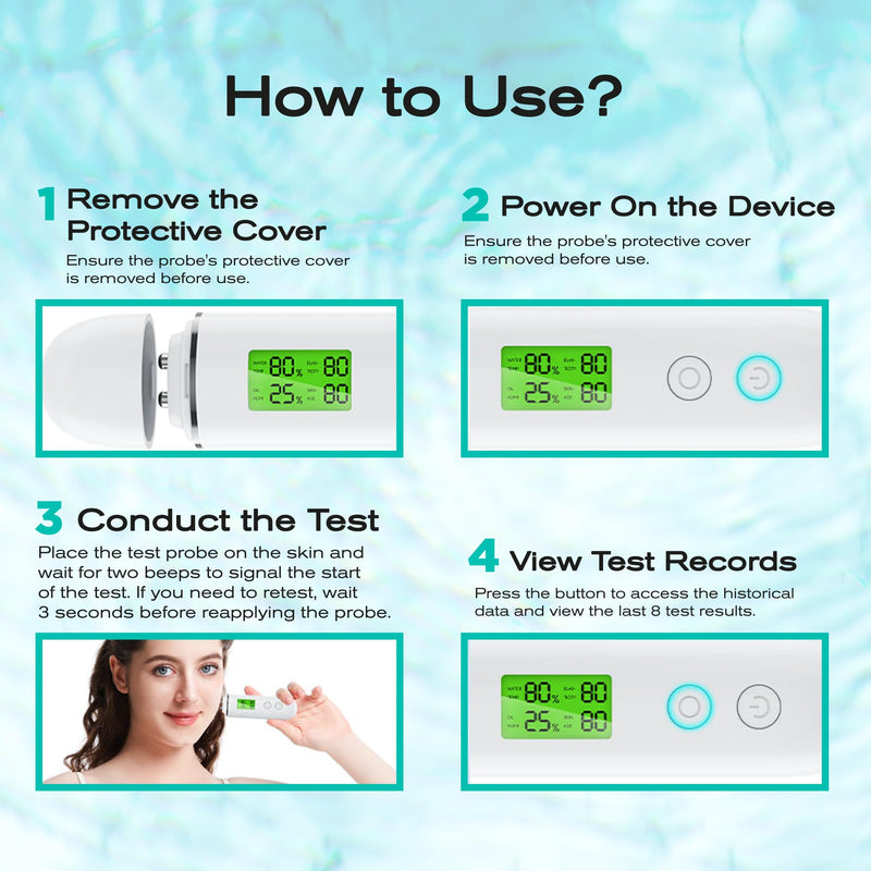 Skin Hydration Tester Monitor - Professional Portable Digital Corneometer Facial Moisture Analyzer Meter Tool - Multifunctional Hydration Test and Tracking Device for Skincare with LCD White