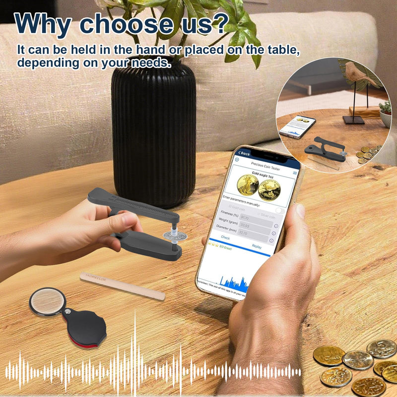 [Australia - AusPower] - Coin Ping Tester Kit, The Pocket Coin Ping pinger Tester Kit, Gold & Silver Coin Ping Testing- Coin Validation via Ping Resonance Testing & Size Comparison, Portable & Technical Specifications Style. 