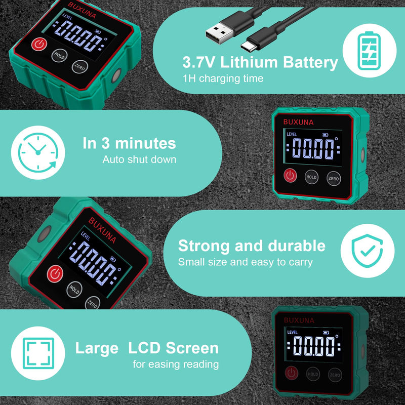 [Australia - AusPower] - Digital Angle Finder, Digital Level, Digital Angle Finder Magnetic, Rechargeable Digital Angle Gauge, For Table Miter Saw, Woodworking, Construction(Laser Level Is Class Ii, Output<5mw) 