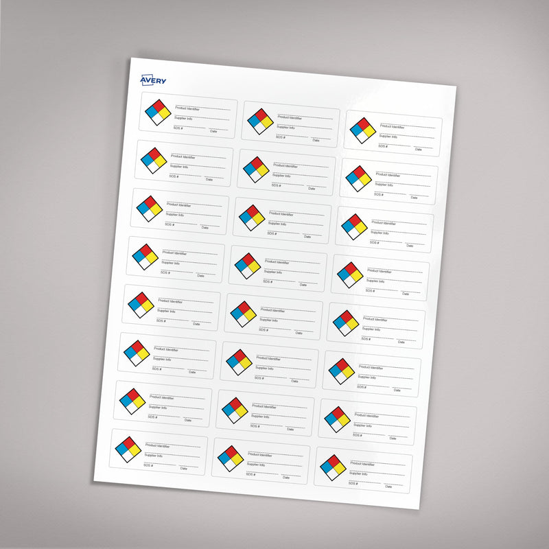 Avery NFPA Secondary Container Labels, Waterproof, Chemical Resistant, Preprinted, Handwrite-Only, 1" x 2.5", 120 NFPA Labels 1" x 2.5" 120 labels