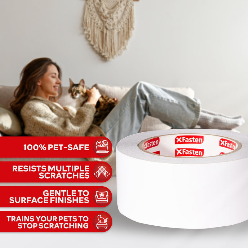 XFasten Anti-Scratch Cat Training Tape, Clear, 2.5-Inches x 15 Yards (Single Roll), Door, Couch, Furniture and Leather Scratch Guard Protector Tape for Cats and Pets Single Roll