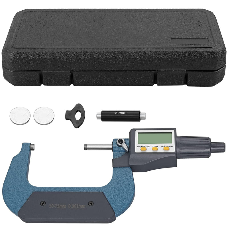 XUNTOP Micrometer Digital 50-75 mm Electronic Micrometer High Precision Outside Micrometer with LCD Display Length Measuring Tool Micro Caliper 0.001 mm / 0.00005 Inches