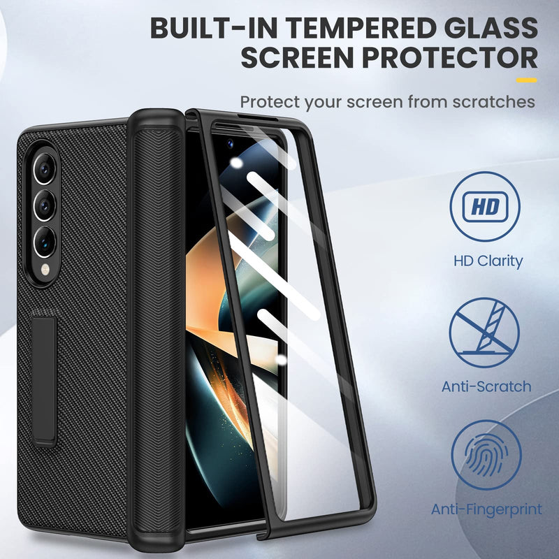 [Australia - AusPower] - Ruky Kickstand Case for Galaxy Z Fold 4, Hinge Protection, Full Body & Built-in Screen Protector, PU Leather Stand Case for Samsung Galaxy Z Fold 4 5G, Carbon Fiber 