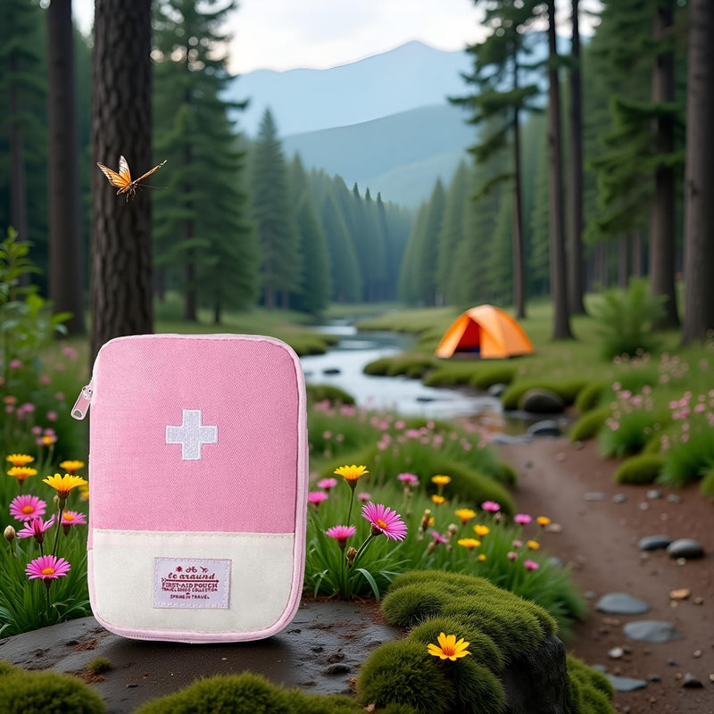 1 Pack Pink First Aid Bag Empty First Aid Bag Mini Portable Medical Bag for Outdoor Camping Hiking Travel Emergency Bag (Small)