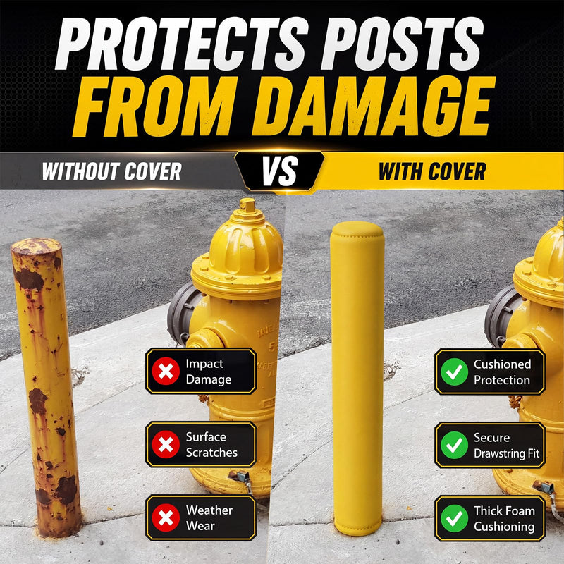 SATINIOR 2 Pack Neoprene Safety Bollard Cover, 0.16" Thick Fits up to 60 x 7 Heavy Duty Flat Top Bollard Post Sleeve with Drawstring, Safety Cover for Parking Lot Garage Warehouse Dock, Yellow 60 x 7 Inch