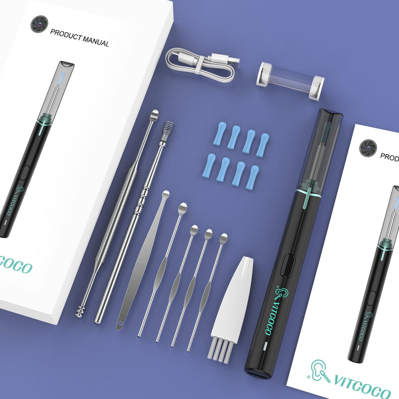 Earwax Remover Otoscope, VITCOCO 1920P Ear Cleaner, IP67 Waterproof Ear Cleaner, WiFi Otoscope Camera with 6 LEDs for iPhone, iPad and Android Smartphones, Black | IP67 Waterproof Lens Ohrreiniger, 230mAh Battery Ohr Reinigung Kompatibel mit Android-Sm...