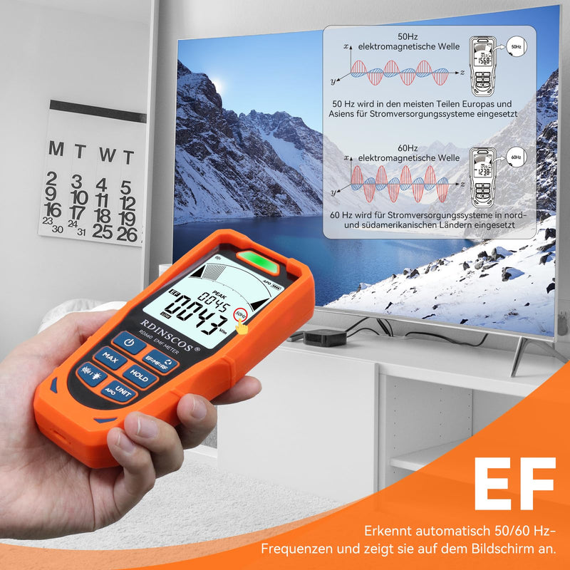 [Australia - AusPower] - RDINSCOS EMF Meter, 3-in-1 Electromagnetic Radiation for EF MF RF, Handheld Detector Digital Radiation Detector for Electromagnetic Fields for Home, Office & On the Go RD660 