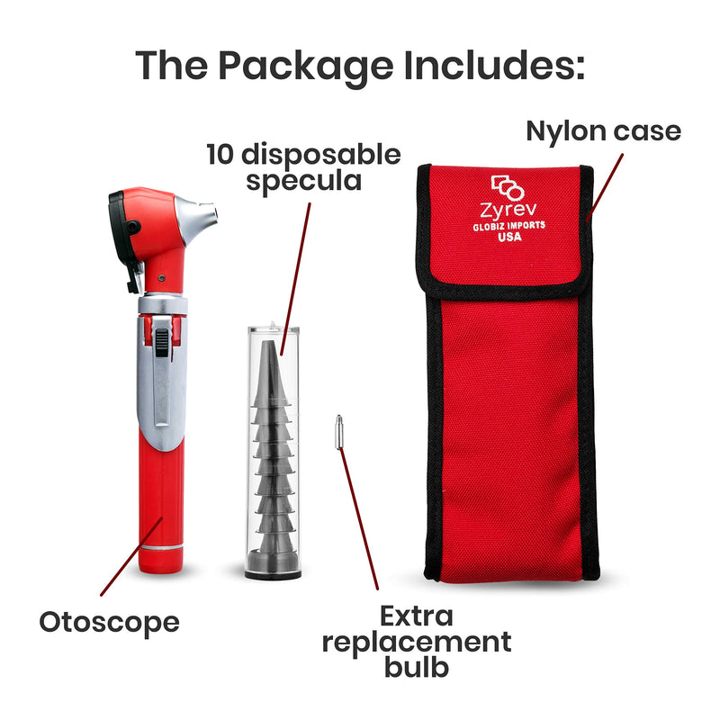 [Australia - AusPower] - Zyrev ZetaLife Otoscope - Ear Scope with Light, Ear Infection Detector, Pocket Size (Red Color) Red 