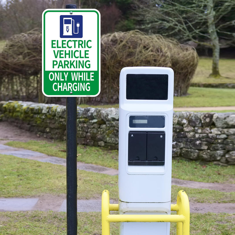 Large (2 Pack) 12x18 Inches Electric Vehicle Parking - Only While Charging Metal Sign, Engineer Grade Reflective Rust Free Aluminum, 2 Pre-Drilled Holes Easy to Mount Blue 2 Pack