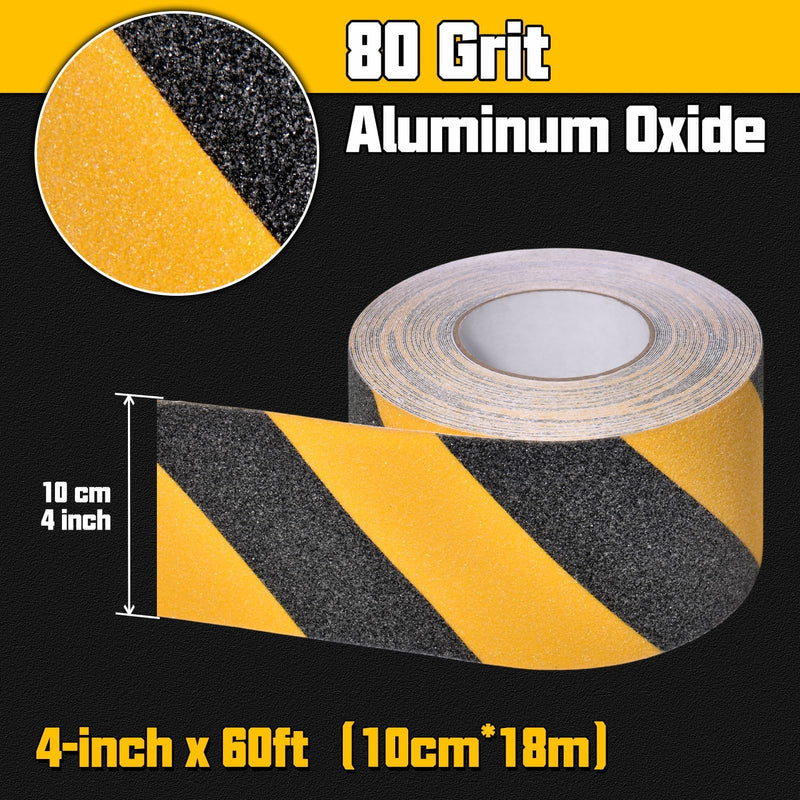 SPEEDWOX Anti Slip Tape for Stairs 4-inch x 60Ft Safety Non Skid Roll 80grit Friction Grip Abrasive Waterproof Grip Tape Skateboard Grip Tape Safety Non Skid Tread Staircases Anti-Slip Traction Tape