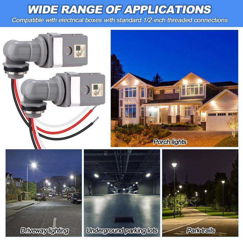 [Australia - AusPower] - 2 Packs Swivel Mount Outdoor Photocell Sensor, Photoelectric Switch for Back Yard Lighting 