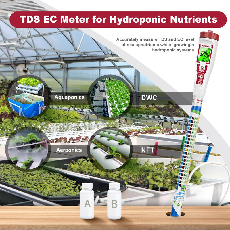[Australia - AusPower] - pH Meter and PPM Meter for Hydroponics, EC PPM Temp pH Tester for Hydroponic,TDS Water Tester for Drinking Water,Digital pH Meter with Backlit & ATC for Hydroponic Nutrient 