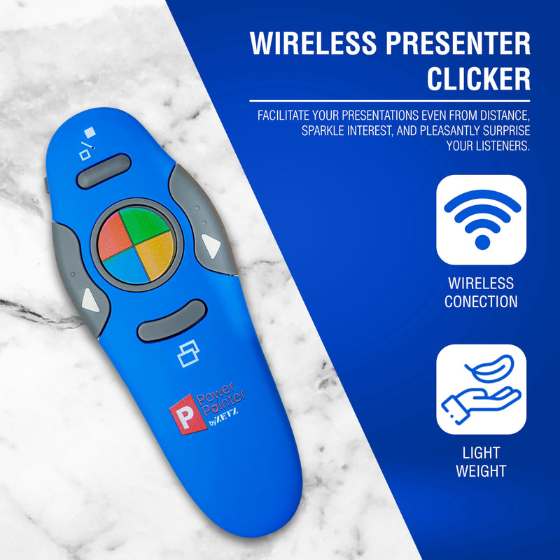 [Australia - AusPower] - PowerPoint Presentation Clicker, USB Wireless Presenter Remote with Lazer Pointer, for Microsoft Power Point RF 2.4 GHz (Blue) Blue 
