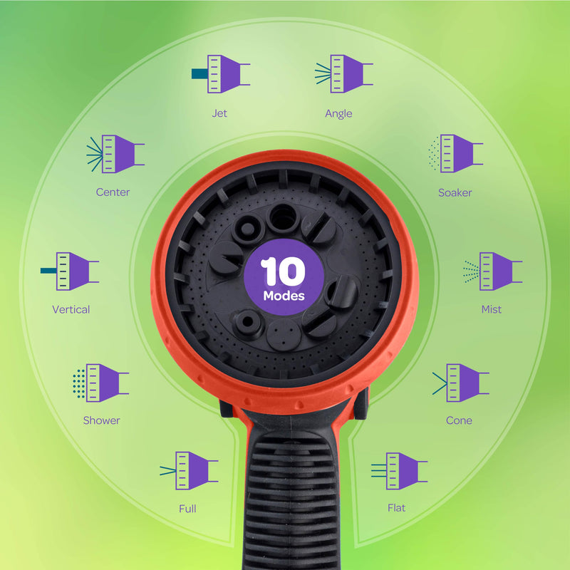 [Australia - AusPower] - Hose Nozzle [Red] Heavy Duty Hose Sprayer With 10 Adjustable Watering Patterns. Thumb Control Design, Comfortable Ergonomic Grip, Garden Hose Nozzle for Watering Plants & Lawns/Fun showers/Cleaning 1 Red 