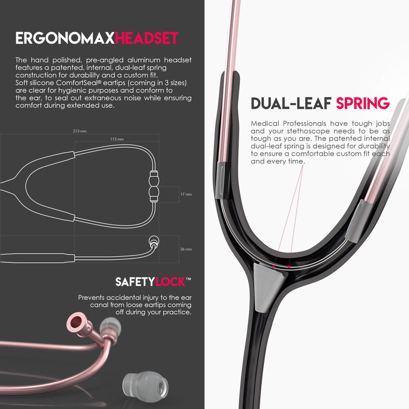 [Australia - AusPower] - MDF Instruments Acoustica Lightweight Stethoscope for Doctors, Nurses, Students, Rose Gold/Black Tube + MDF LUMiNiX Illuminator Medical Professional Diagnostic Penlight 
