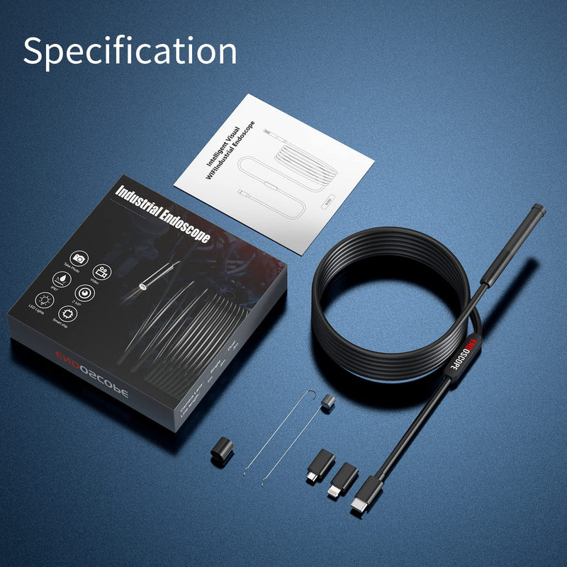 [Australia - AusPower] - Endoscope Camera with Light,1080P HD Borescope with 6 LED Lights 9.8FT Semi-Rigid Snake Cabl,IP67 Waterproof Industrial Inspection Camera Compatible for Android,iPhone, iPad-(Black) Black 