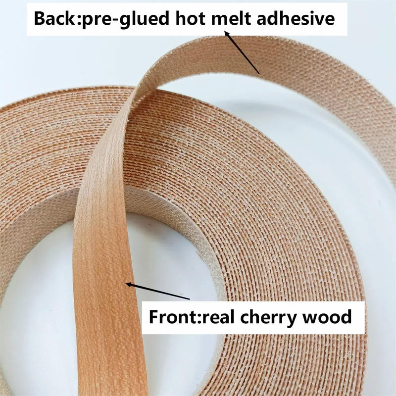 Cherry Wood Veneer Edge Banding Tape,7/8 inch ×50ft Iron On Wood Strips,Preglued Hot Melt Adhesive Edgebanding,Flexible Plywood Wood Edging for Furniture Restoration Work 1 7/8" x50'