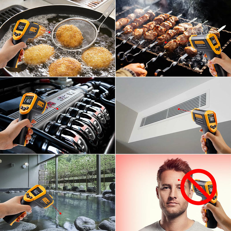 [Australia - AusPower] - Infrared Thermometer Temperature Gun(NOT for Humans),-58°F~1832°F(-50°C~1000°C),High&Low Alarm,Non-Contact,MAX/MIN/DIF/AVG Display Digital Laser Thermometer Gun for Cooking,Industrial 