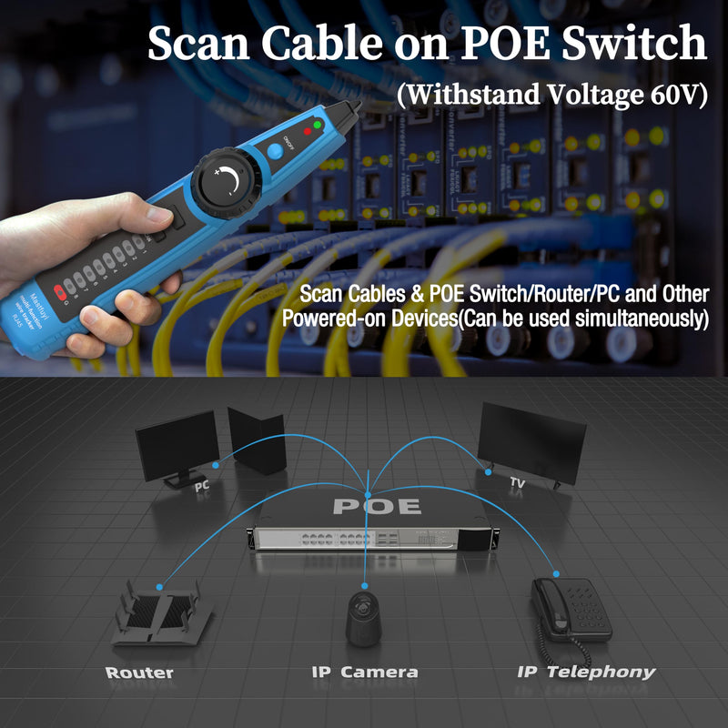 Network Cable Tester, POE RJ11 RJ45 Cable Tracer | Digital Signal Line Finder LAN Network Cat5 Cat6 Cable Maintenance Collation Telephone Line Test FY 869B -blue
