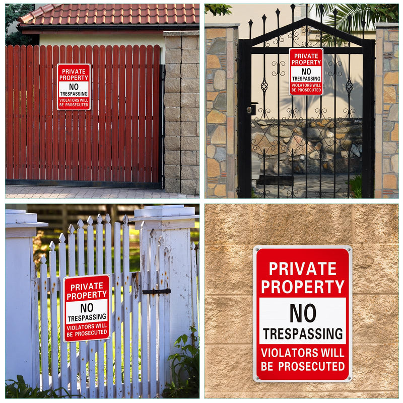 Yaocom 8 Pcs No Trespassing Signs Private Property Metal Rust Free Aluminum Sign Will Be Prosecuted Signs Easy to Mount Weather Resistant Waterproof Reflective Durable Ink(Red,10x14") 10x14" Red