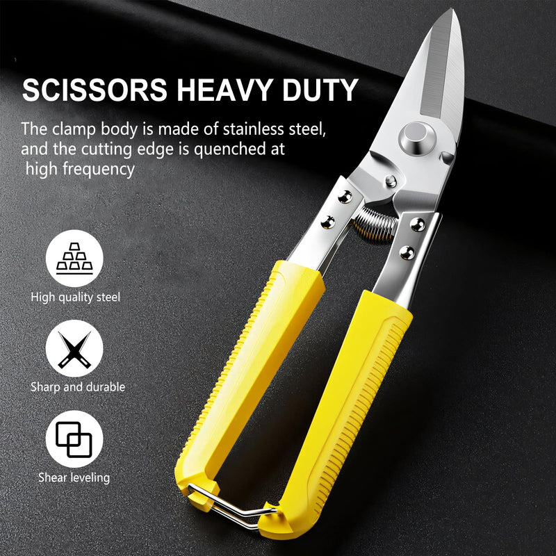 [Australia - AusPower] - Heavy Duty Scissors, Cardboard Scissors, with Finely Serrated High Carbon Stainless Steel Blades- easy Cuts Electrical Cable Notch, Gardening Pruning, Leather, Solid Copper Wire, Insulated Cable, etc 