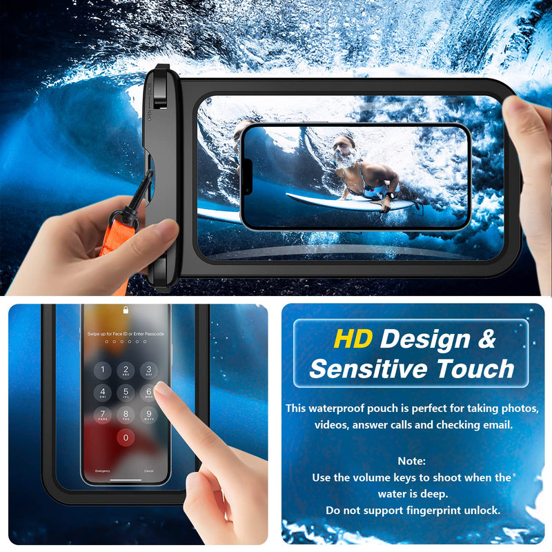 [Australia - AusPower] - Temdan 2 Pcs Waterproof Phone Pouch, [Up to 10" Large] Universal IPX8 Waterproof Cell Phone Case Dry Bag with Lanyard for iPhone 15 Pro Max/14/13/12/11/SE,Galaxy S24 Ultra/S23/S22 for Vacation -Black Large 10" Black&Black 