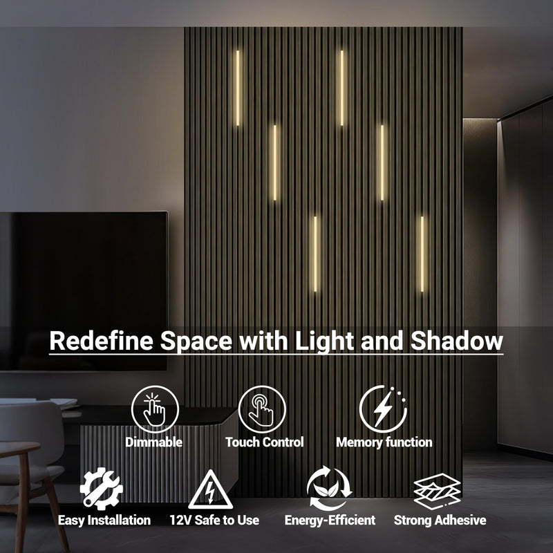 HAMRVL Black LED Recessed Lighting Kit - 6 PCS 16-Inch 3000k Dimmable Warm White LED Lights with Touch Switch, Wall Panel Light for Wood Slat Wall Panels, Headboards, Stairs, Under Cabinet, Home Decor 16-Inch/6 Pack Warm White 3000K